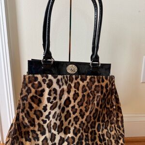 Leopard Print Tote Bag with Black Handles